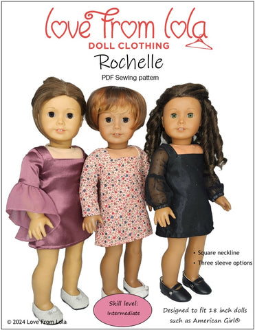 Love From Lola 18 Inch Modern Rochelle 18" Doll Clothes Pattern Pixie Faire