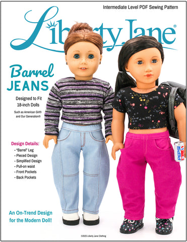 Liberty Jane 18 Inch Modern Barrel Jeans 18" Doll Clothes Pattern Pixie Faire