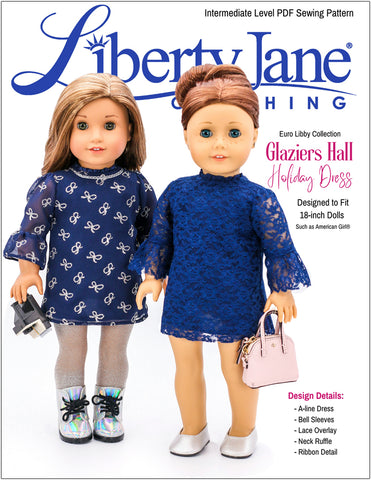 Liberty Jane 18 Inch Modern Glaziers Hall Holiday Dress 18” Doll Clothes Pattern Pixie Faire