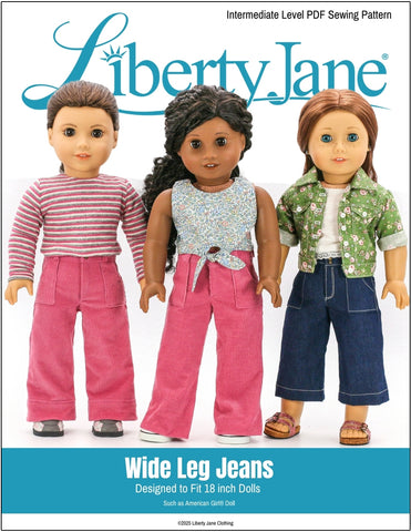 Liberty Jane 18 Inch Modern Wide Leg Jeans 18" Doll Clothes Pattern Pixie Faire