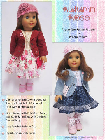 Little Miss Muffett 18 Inch Modern Autumn Rose 18" Doll Clothes Pattern Pixie Faire