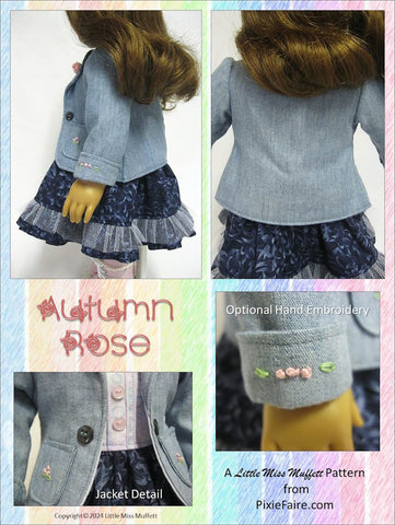 Little Miss Muffett 18 Inch Modern Autumn Rose 18" Doll Clothes Pattern Pixie Faire