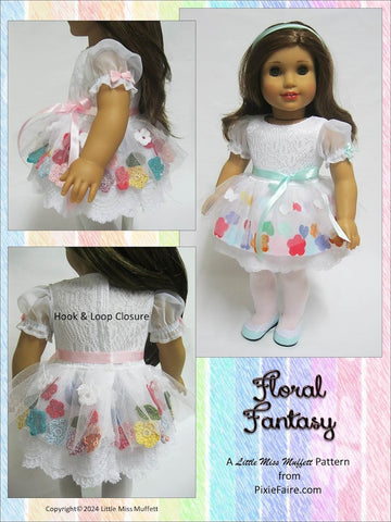 Little Miss Muffett 18 Inch Modern Floral Fantasy 18" Doll Clothes Pattern Pixie Faire