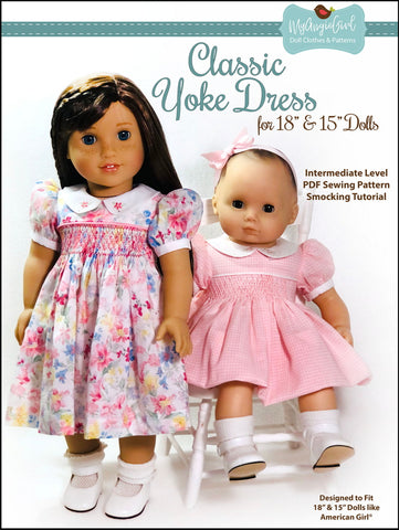 My Angie Girl 18 Inch Modern Classic Yoke Dress 18" Doll and 15" Baby Doll Clothes Pattern Pixie Faire