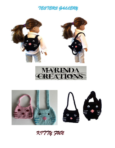 Marinda Creations Knitting Kitty Fun Purse and Backpack 18" Doll Clothes Accessory Knitting Pattern Pixie Faire