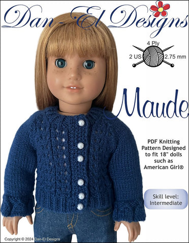 Dan-El Designs Knitting Maude 18" Doll Clothes Knitting Pattern Pixie Faire