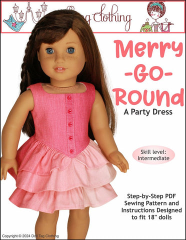 Doll Tag Clothing 18 Inch Modern Merry Go Round Party Dress 18" Doll Clothes Pattern Pixie Faire