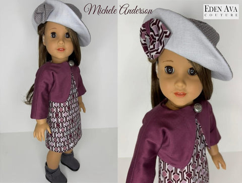 Eden Ava 18 Inch Modern Wednesday Bridge Club Bolero Jacket and Hat Pattern for 18 Inch Dolls Pixie Faire