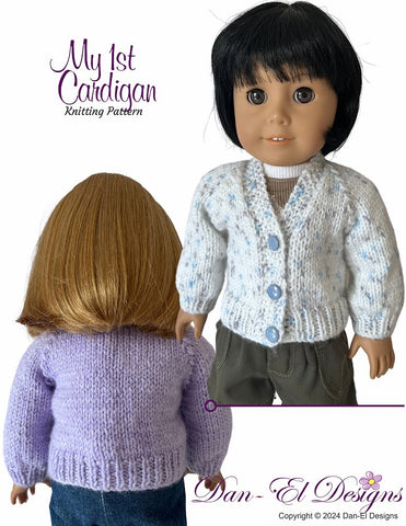 Dan-El Designs Knitting My 1st Cardigan 18" Doll Clothes Knitting Pattern Pixie Faire