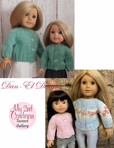 Dan-El Designs Knitting My 2nd Cardigan two size BUNDLE Doll Clothes Knitting Pattern Pixie Faire