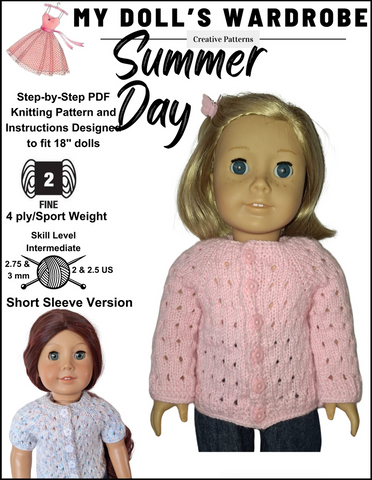 My Doll's Wardrobe Knitting Summer Day Cardigan 18" Doll Clothes Knitting Pattern Pixie Faire