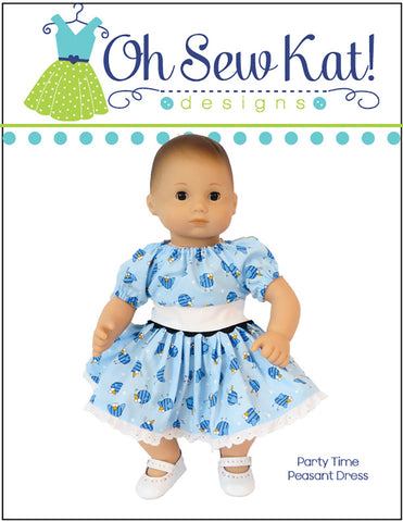 Oh Sew Kat Bitty Baby/Twin Party Time Peasant Dress 15" Baby Doll Clothes Pattern Pixie Faire