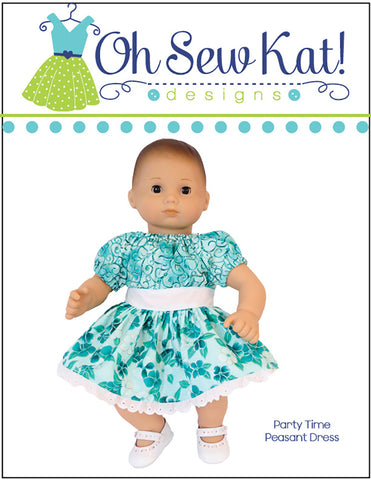 Oh Sew Kat Bitty Baby/Twin Party Time Peasant Dress 15" Baby Doll Clothes Pattern Pixie Faire