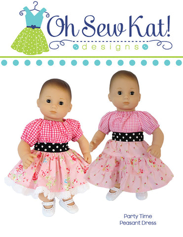 Oh Sew Kat Bitty Baby/Twin Party Time Peasant Dress 15" Baby Doll Clothes Pattern Pixie Faire