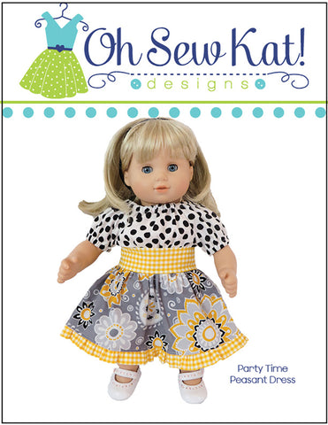 Oh Sew Kat Bitty Baby/Twin Party Time Peasant Dress 15" Baby Doll Clothes Pattern Pixie Faire