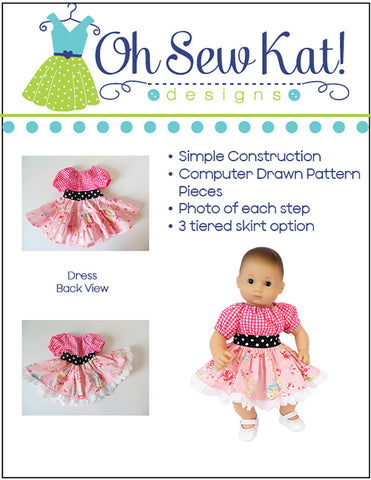 Oh Sew Kat Bitty Baby/Twin Party Time Peasant Dress 15" Baby Doll Clothes Pattern Pixie Faire