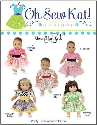 Oh Sew Kat Bitty Baby/Twin Party Time Peasant Dress 15" Baby Doll Clothes Pattern Pixie Faire