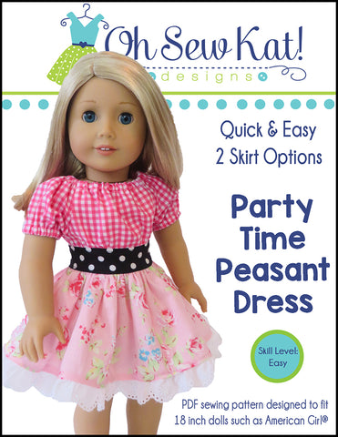 Oh Sew Kat 18 Inch Modern Party Time Peasant Dress 18" Doll Clothes Pattern Pixie Faire