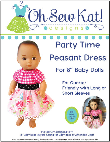 Oh Sew Kat 8" Baby Dolls Party Time Peasant Dress 8" Baby Doll Clothes Pattern Pixie Faire