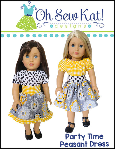 Oh Sew Kat 18 Inch Modern Party Time Peasant Dress 18" Doll Clothes Pattern Pixie Faire