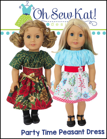 Oh Sew Kat 18 Inch Modern Party Time Peasant Dress 18" Doll Clothes Pattern Pixie Faire