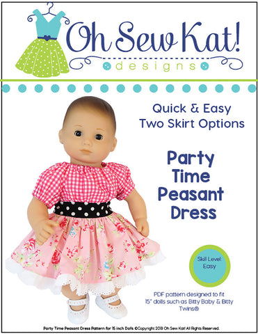 Party Time Peasant Dress 15" Baby Doll Clothes Pattern