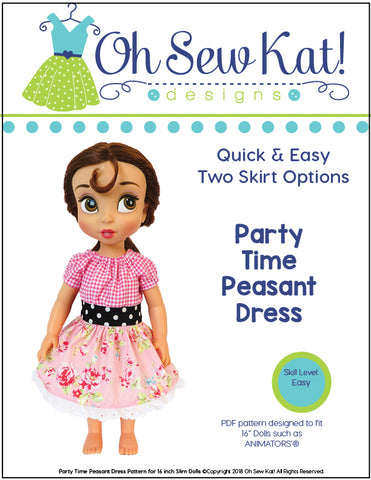 Oh Sew Kat Disney Animator Party Time Peasant Dress 16" Doll Clothes Pattern for Disney® Animator® Dolls Pixie Faire