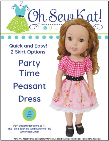 Oh Sew Kat WellieWishers Party Time Peasant Dress 14.5" Doll Clothes Pattern Pixie Faire