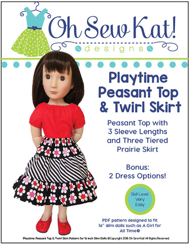 Oh Sew Kat A Girl For All Time Playtime Peasant Top & Twirl Skirt Doll Clothes Pattern for 16" A Girl For All Time® Dolls Pixie Faire