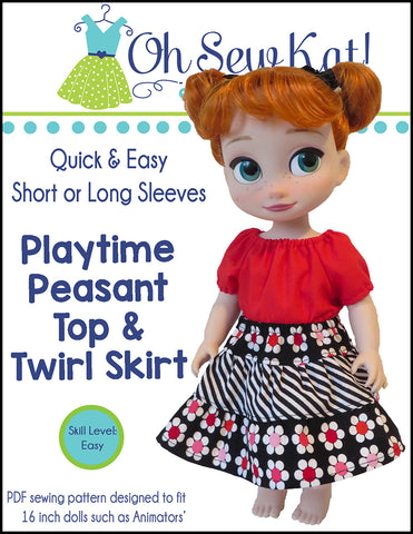 Playtime Peasant Top & Twirl Skirt Doll Clothes Pattern for 16" Disney® Animator Dolls