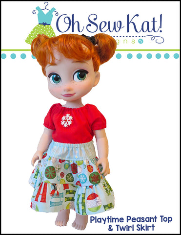 Oh Sew Kat Disney Animator Playtime Peasant Top & Twirl Skirt Doll Clothes Pattern for 16" Disney® Animator Dolls Pixie Faire