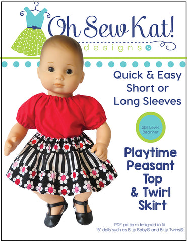 Playtime Peasant Top & Twirl Skirt 15" Baby Doll Clothes Pattern