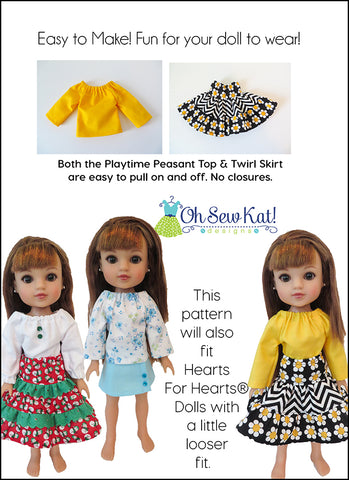 Playtime Peasant Top & Twirl Skirt 14.5" Doll Clothes Pattern