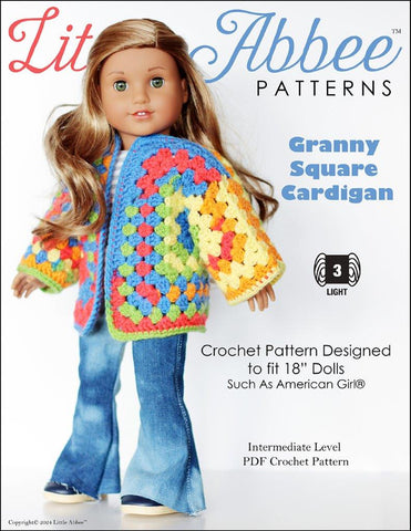 Little Abbee Crochet Granny Square Cardigan Crochet Pattern for 18" Dolls Pixie Faire