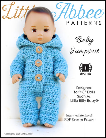 Baby Jumpsuit 8" Baby Doll Clothes Crochet Pattern