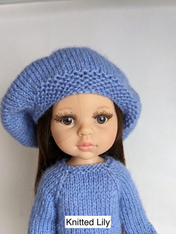 Knitted Lily Paola Reina Blue Rose Hat Knitting Pattern for 13" Paola Reina Dolls Pixie Faire