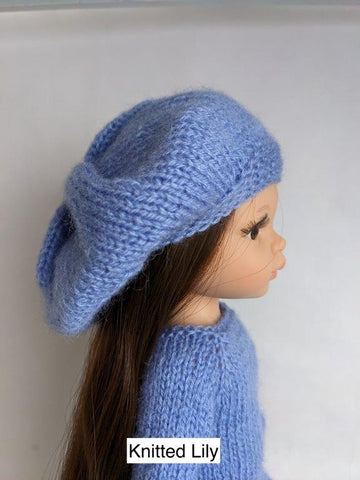 Knitted Lily Paola Reina Blue Rose Hat Knitting Pattern for 13" Paola Reina Dolls Pixie Faire