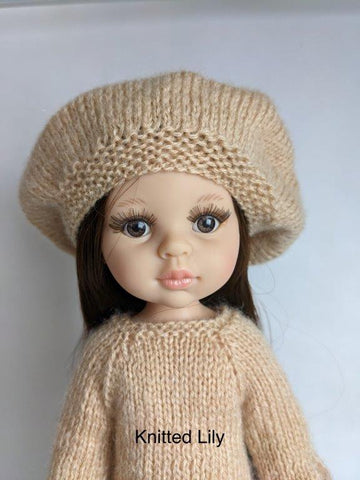 Knitted Lily Paola Reina Blue Rose Hat Knitting Pattern for 13" Paola Reina Dolls Pixie Faire