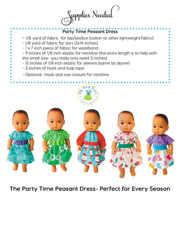 Oh Sew Kat 8" Baby Dolls Party Time Peasant Dress 8" Baby Doll Clothes Pattern Pixie Faire