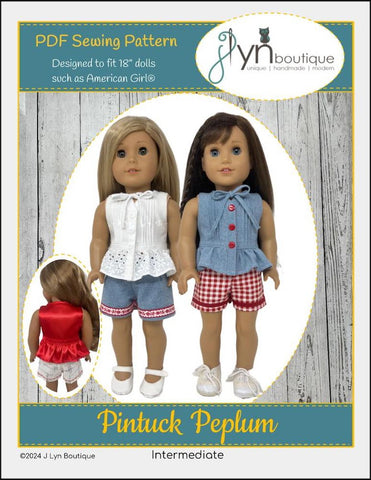 J Lyn Boutique 18 Inch Modern Pintuck Peplum 18" Doll Clothes Pattern Pixie Faire