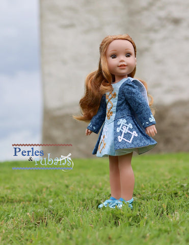 Perles & Rubans WellieWishers The Dubliner Irish Jig Dress 14-15" Doll Clothes Pattern Pixie Faire