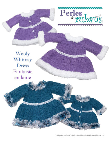 Perles & Rubans Knitting Wooly Whimsy Dress 18" Doll Clothes Knitting Pattern Pixie Faire