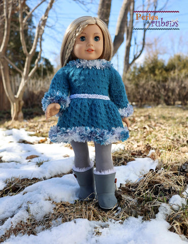 Perles & Rubans Knitting Wooly Whimsy Dress 18" Doll Clothes Knitting Pattern Pixie Faire