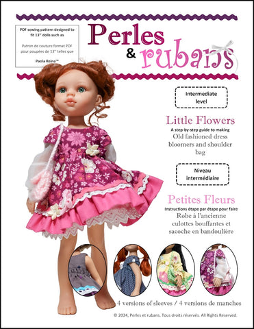 Perles & Rubans Paola Reina Little Flowers Doll Clothes Pattern for 13" Paola Reina Dolls Pixie Faire