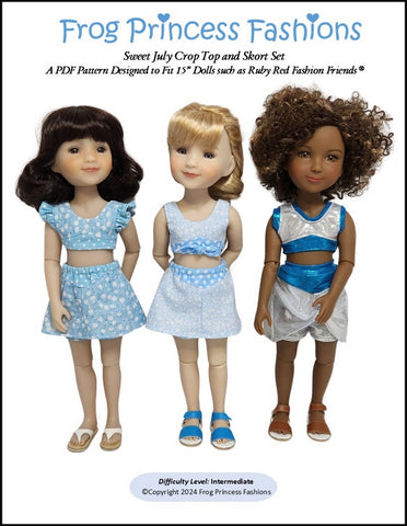 Sweet July Crop Top and Skort Set Doll Clothes Pattern For 15" Ruby Red Fashion Friends®