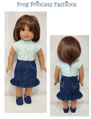 Frog Princess Fashions 18 Inch Modern Jazzy Jean Skirt 18" Doll Clothes Pattern Pixie Faire