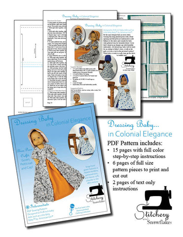 Dressing Baby... in Colonial Elegance Doll Clothes Pattern for 8" Baby Dolls