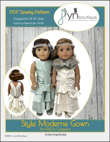 J Lyn Boutique 18 Inch Historical Style Moderne Gown 18" Doll Clothes Pattern Pixie Faire