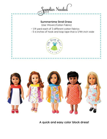 Oh Sew Kat 18 Inch Modern Summertime Stroll 18" Doll Clothes Pattern Pixie Faire