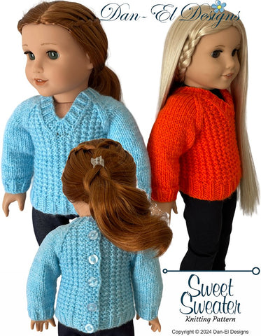 Dan-El Designs Knitting Sweet Sweater 18" Doll Clothes Knitting Pattern Pixie Faire